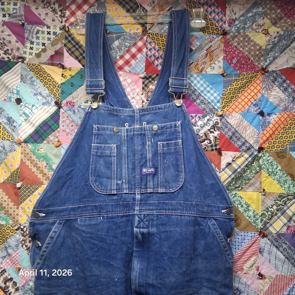 Big Smith Denim Bib Overalls Mens Size‎ 42x30 Blue Carpenter Loop Workwear